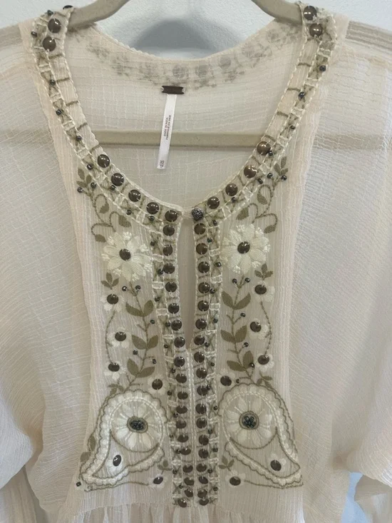 Free People Women’s XS Top Boho Embellished Long Sleeves - Picture 3 of 4